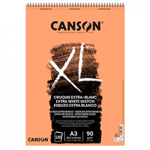 Bloco Espiralado Canson XL Extra Blanc A3 90g 120Fls