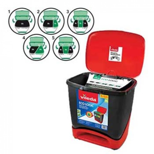 Contentor 39L Ecológico Vileda c/Pedal Preto/Vermelho