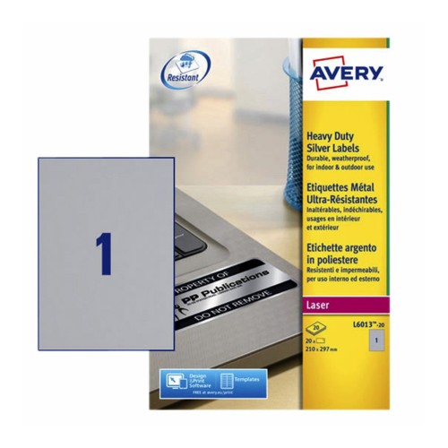 Etiquetas Resistentes 210x297mm 20Fls Prata Avery 20un