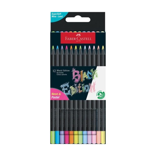 Lápis Cor 12un Cx Cartão Faber-Castell Black Edition 18cm