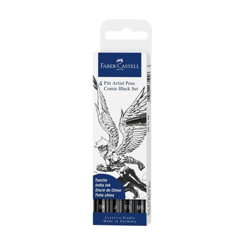 Marcador Artístico Pitt Faber-Castell Comic Preto 4 Cores