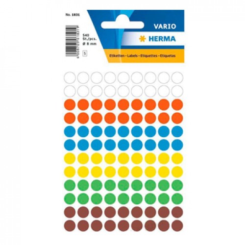 Etiquetas Redondas 08mm Sortido Herma1831 540un