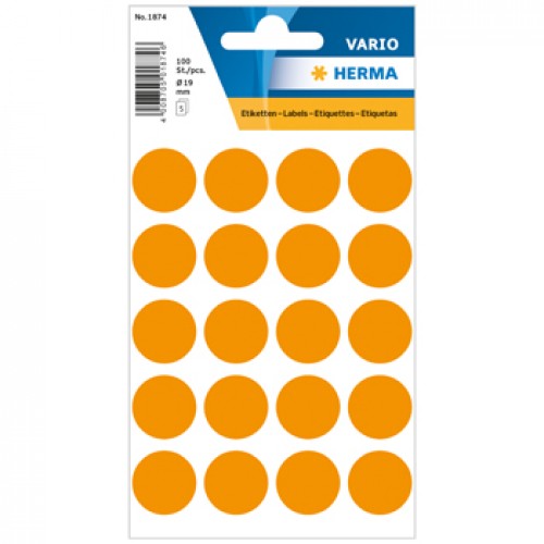 Etiquetas Redondas 19mm Laranja Herma1874 100un