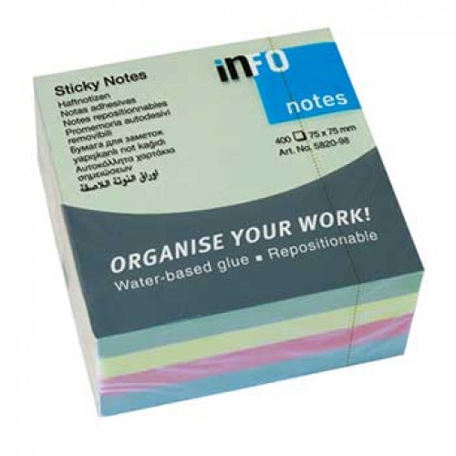 Bloco Notas Aderentes 075x075mm Pastel Cubo 400 Folhas