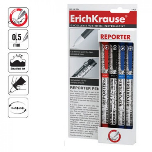 Esferográfica Gel EK Reporter 3 Cores 0,5mm 4un