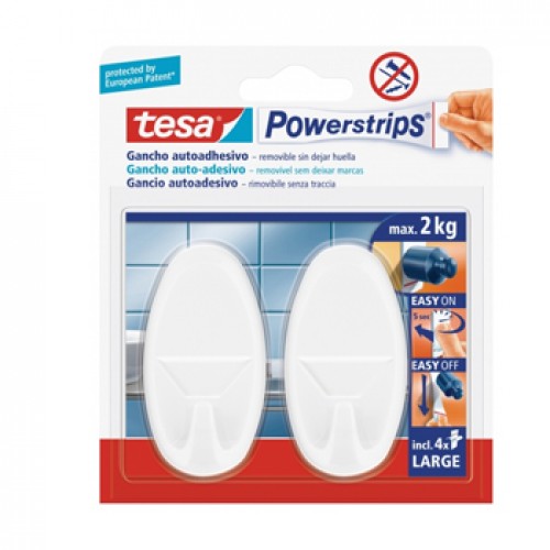 Gancho Oval Tesa Powerstrips + 4 Tiras Large Branco 2un
