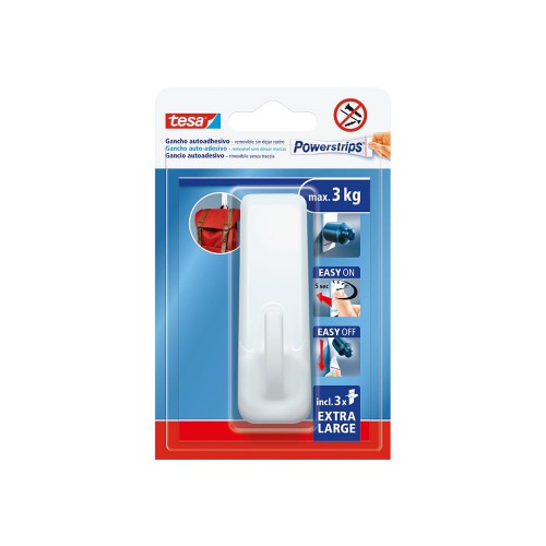 Gancho Retangular Adesivo Tesa Powerstrips 3Kg Branco