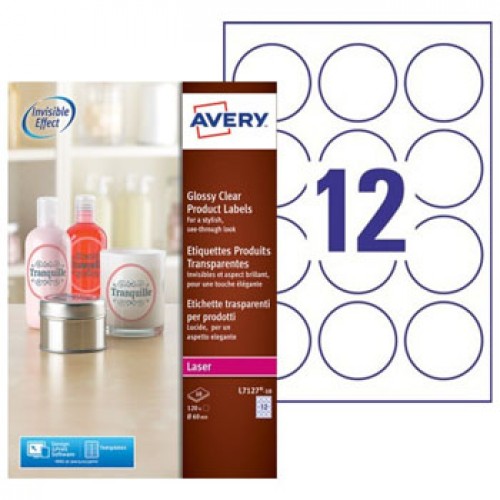 Etiquetas Redondas 60mm Glossy Avery 10Fls Transp. 120un