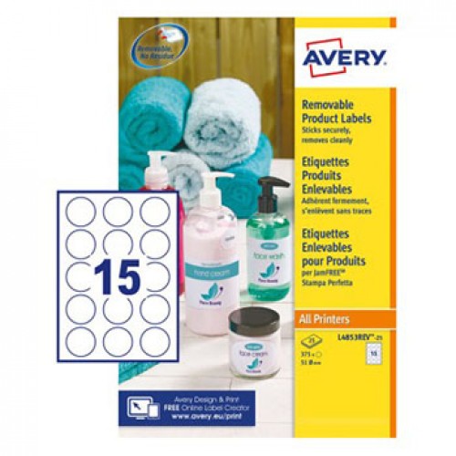 Etiquetas Redondas Removíveis 51mm Avery 25 Folhas 375un