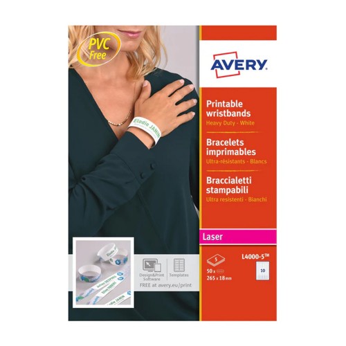Pulseiras Identificação Avery L4000-5 5x10 Branco=50un