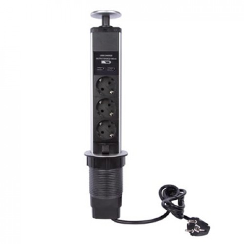Tomada Tripla POP-UP de Secretária 2x USB-A - SCHUKO