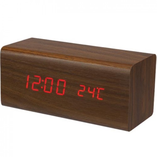 Relógio Despertador + Calendário + Temperatura Madeira
