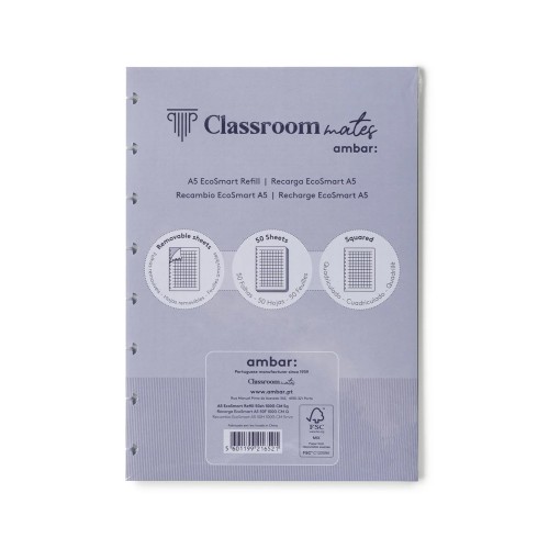 Recarga Caderno Inteligente Ambar EcoSmart A5 Quadri 50Fls