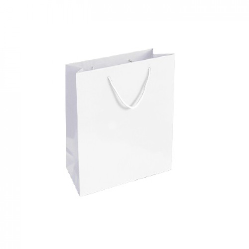 Saco Papel Couché Branco 200g 24x10x31cm c/Asas Cordão 1un