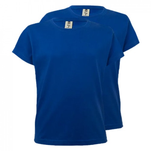 T-Shirt Criança Algodão 155g Azul Índigo Tamanho 12/14 Pack2