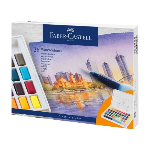 Conjunto Aguarelas 36 Cores Pincel Água+Paleta Faber-Castell