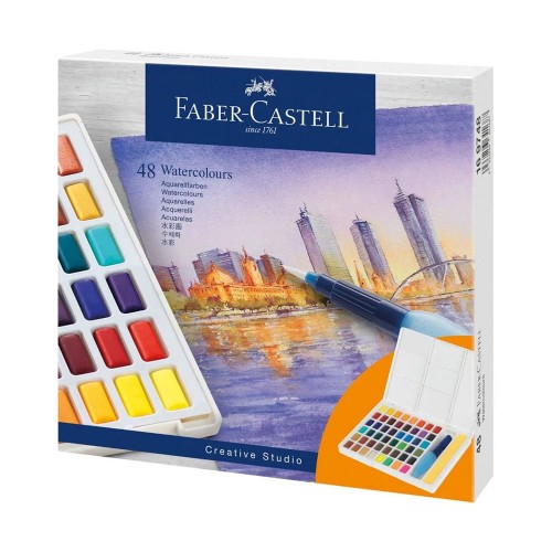 Conjunto Aguarelas 48 Cores Pincel Água+Paleta Faber-Castell