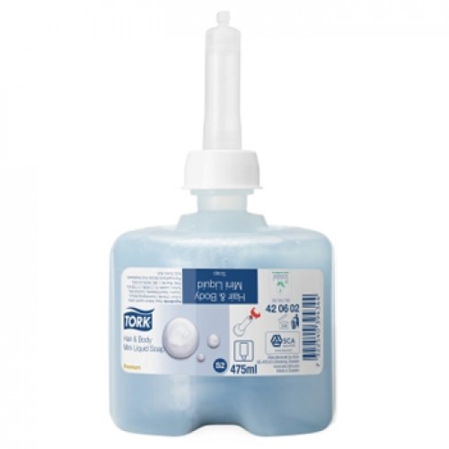 Sabonete Gel Banho Corpo e Cabelo TORK S2 475 500ml Pack 8un