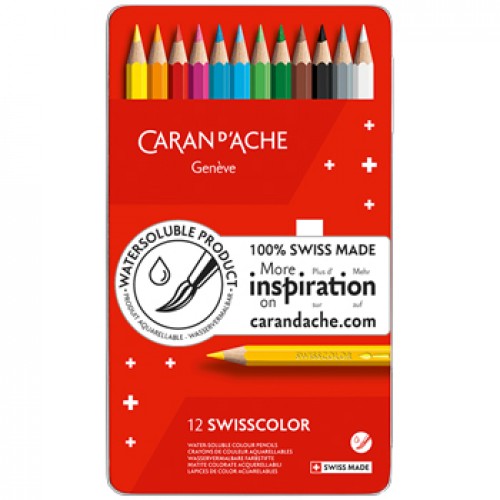 Lápis Cor Aguarelável 12un Cx Metal Caran DAche Swisscolor