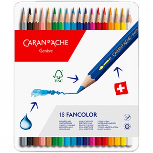 Lápis Cor Aguarelável 18un Cx Metal Caran DAche Fancolor