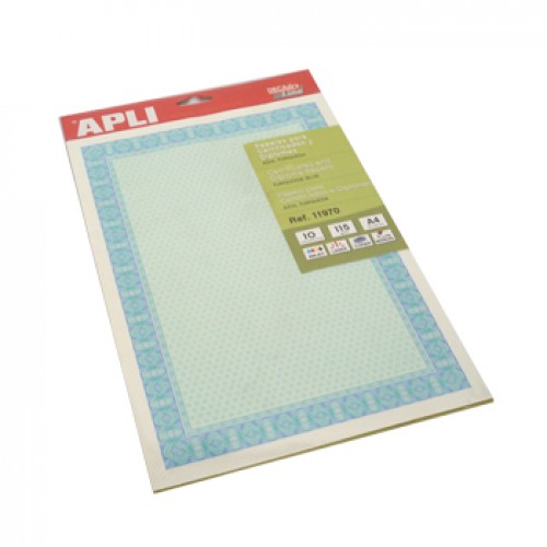 Papel Certificado Apli 11970 115g A4 Turquesa 10Fls