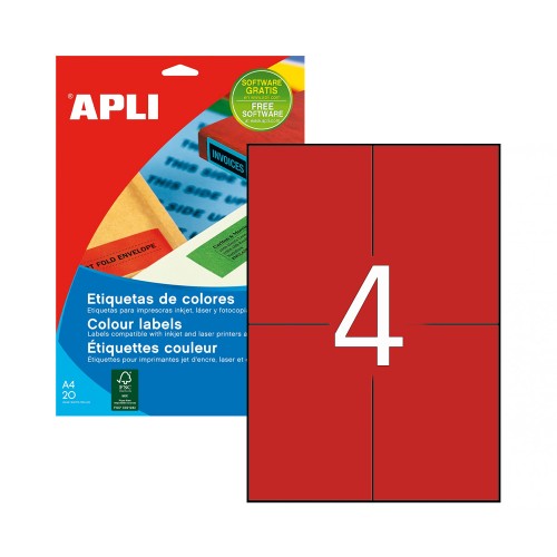 Etiquetas 105x148mm 20Fls A4 Vermelho 80un
