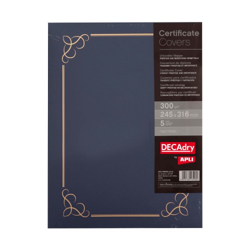 Capa para Certificados / Diplomas 245x316mm 300gr Azul 5un