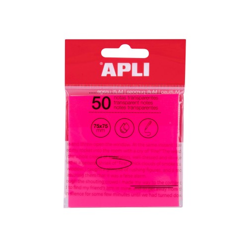 Bloco Notas Aderentes 075x075mm Apli Rosa Transp 50Fls