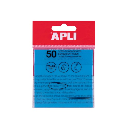 Bloco Notas Aderentes 075x075mm Apli Azul Transp 50Fls