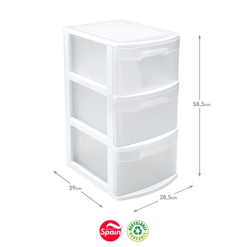Bloco 3 Gavetas Plástico Tamesis 39x28,5x58,5cm Branco