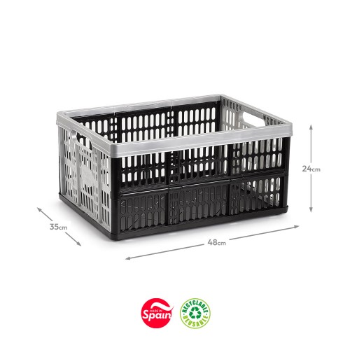 Caixa Dobrável Arrumação Plástica 48x35x24cm 32L Prata