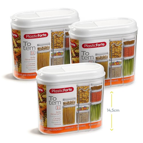 Caixa Multiusos 1000ml Plástico c/Tampa Totem Branco 3un