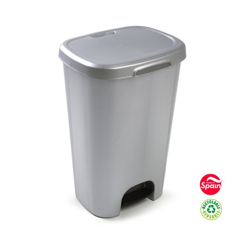 Contentor 50L Plástico c/Pedal Prata