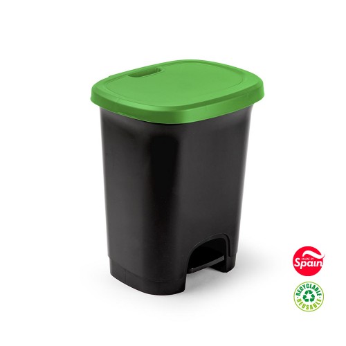 Contentor 27L Plástico c/Pedal Preto c/Tampa Verde