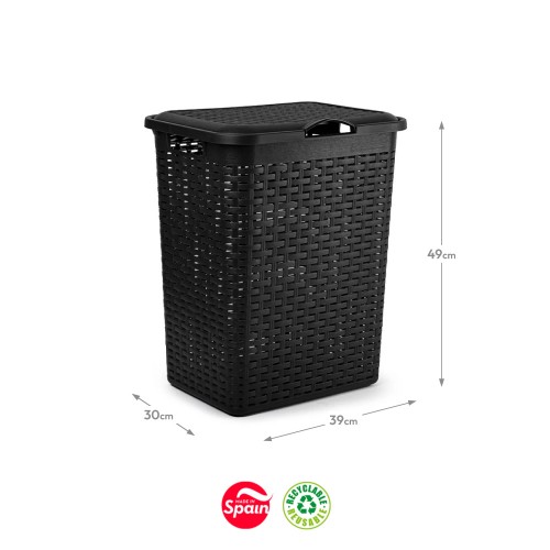 Cesto Roupa Rattan 38L Preto
