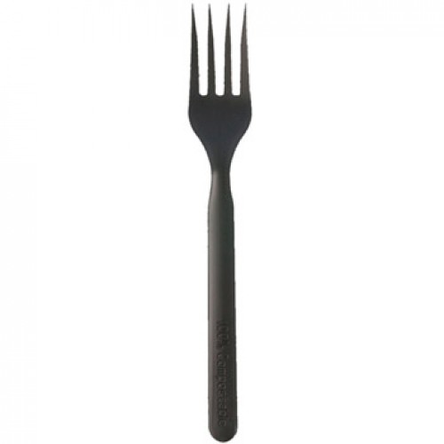 Garfos C-PLA Reutilizáveis 17cm Preto 50un