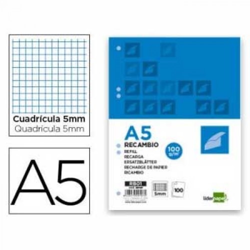 Recarga Papel A5 Quadriculado100g 6 Furos 100 Folhas