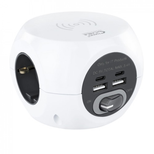 Extensão 3 Tomadas 2x USB-A + 2x USB-C Carregamento WIRELESS
