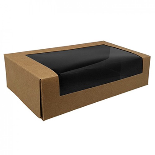 Caixa Cartão Kraft Preto Janela Sushi 18,5x10x4,5cm 100un