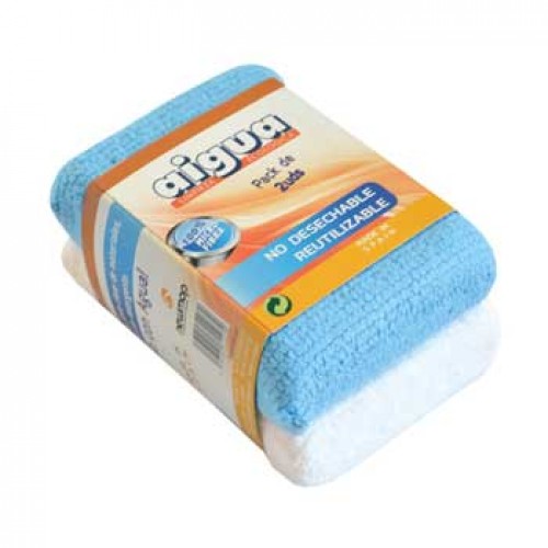 Esponja Microfibras 14x9cm Branco/Azul Pack 2un