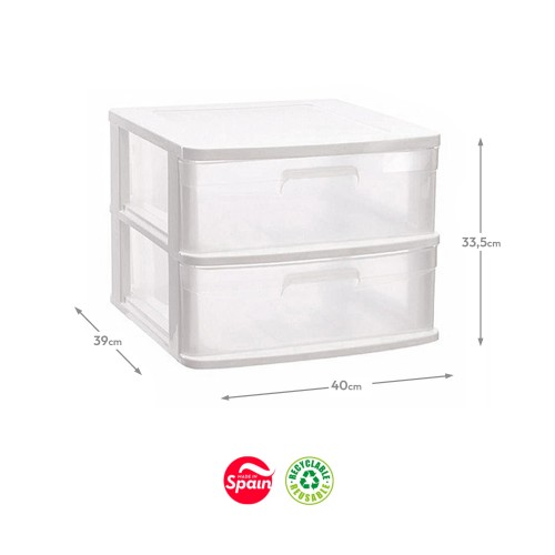 Bloco 2 Gavetas Plástico Sena 40x39x33,5cm Branco