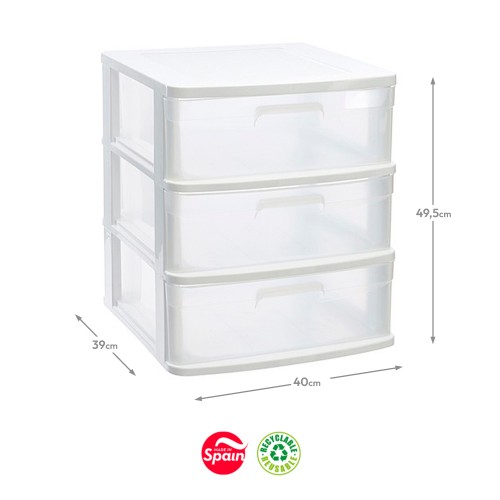 Bloco 3 Gavetas Plástico Sena 40x39x49,5cm Branco