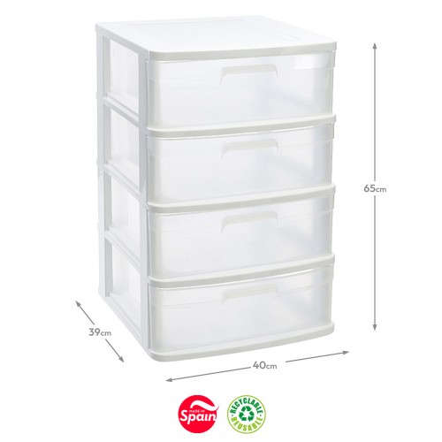 Bloco 4 Gavetas Plástico Sena 40x39x65cm Branco