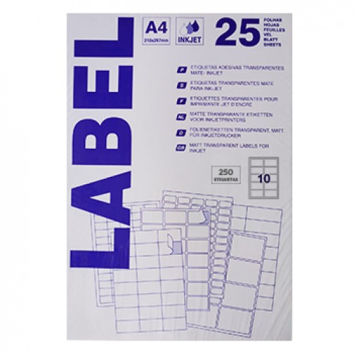 Etiquetas 096x050,8mm 25Fls Transparente Mate 250un